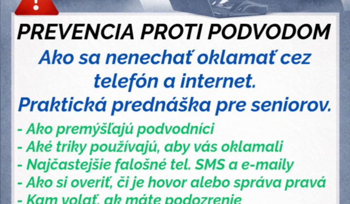 1. fotografia fotogalérie Aktuality / Praktická prednáška pre seniorov: Ako sa nenechať oklamať cez telefón a internet. 10.03.2026 /utorok/ o 12:30 hod  v kultúrnej sále OcÚ Podhradík  - foto