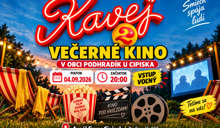 1. fotografia fotogalérie Aktuality / Večerné kino v obci Podhradík u Cipiska 04.09.2026 (piatok) o 20:00 hod - foto